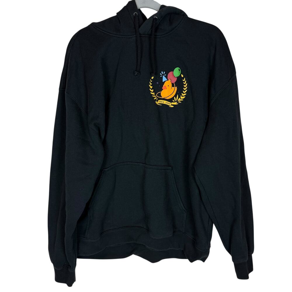Five‎ Hills Birthday Duck Hoodie Men L Black Fleece Lined Drawstring Pullover